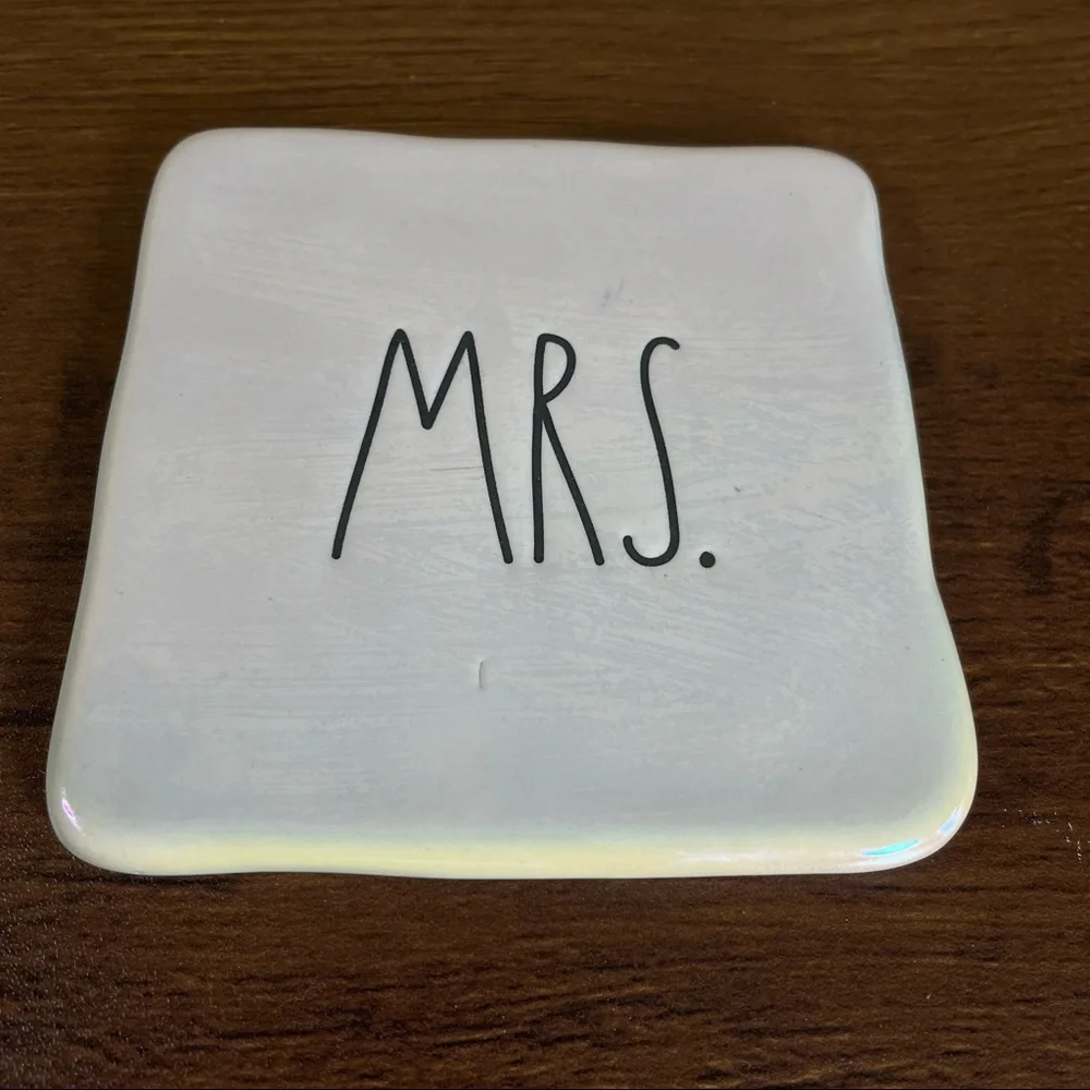 Rae Dunn Ceramic Coasters Cream with Black Letting Mr Mrs I Do Love Set of 4 - Picture 5 of 6